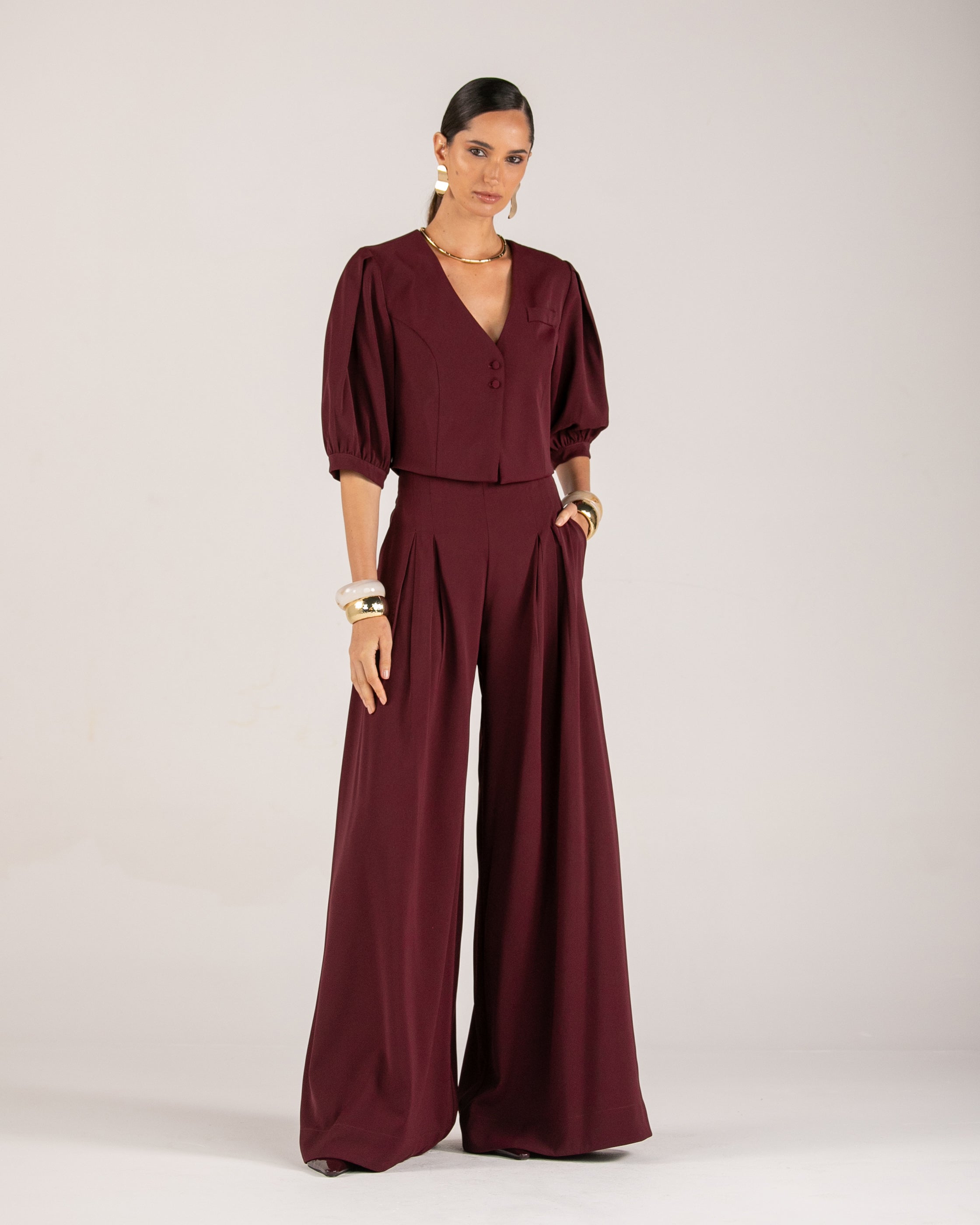 ANF Burgundy Blouse and Pantalona Pants Set