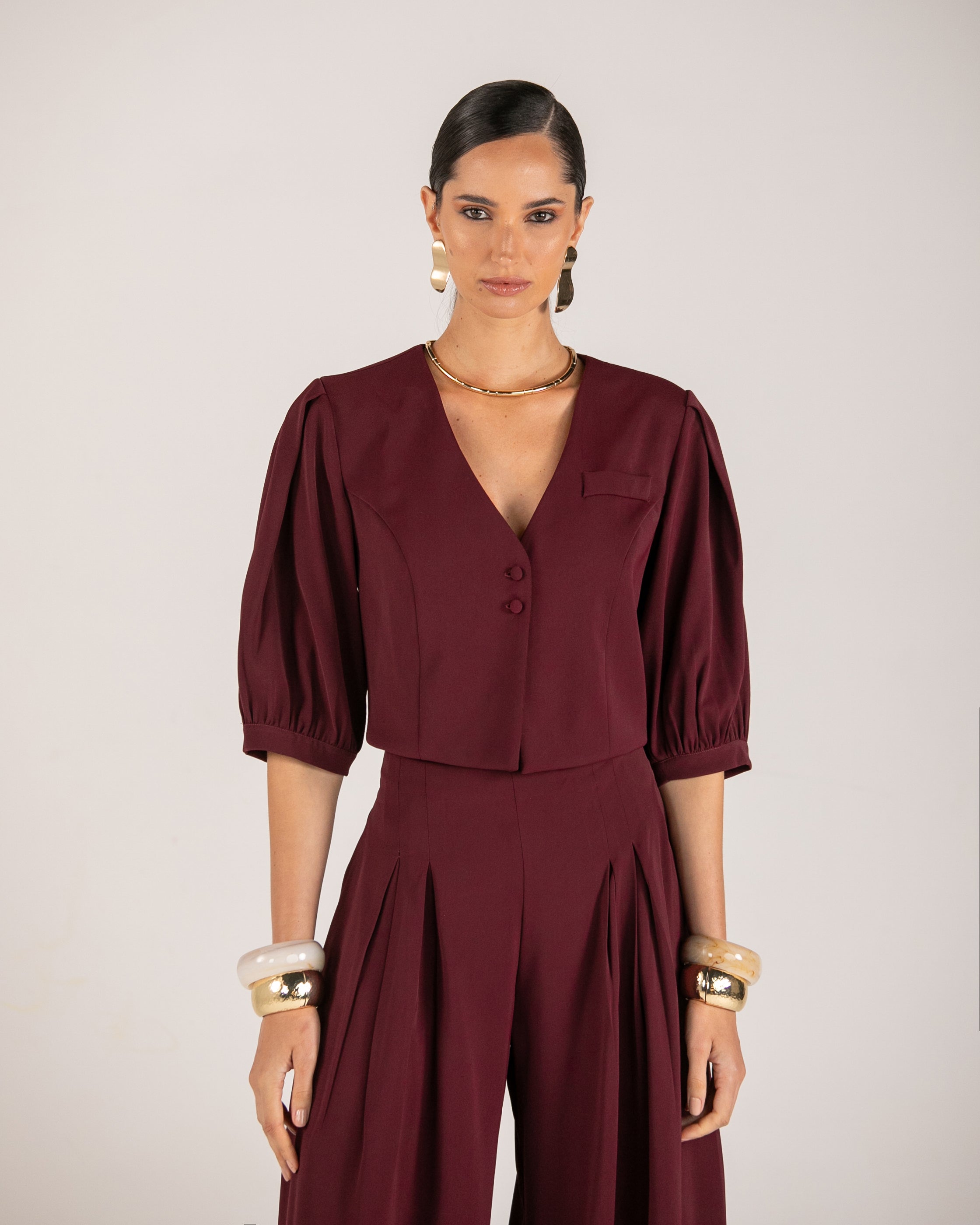 ANF Burgundy Blouse and Pantalona Pants Set