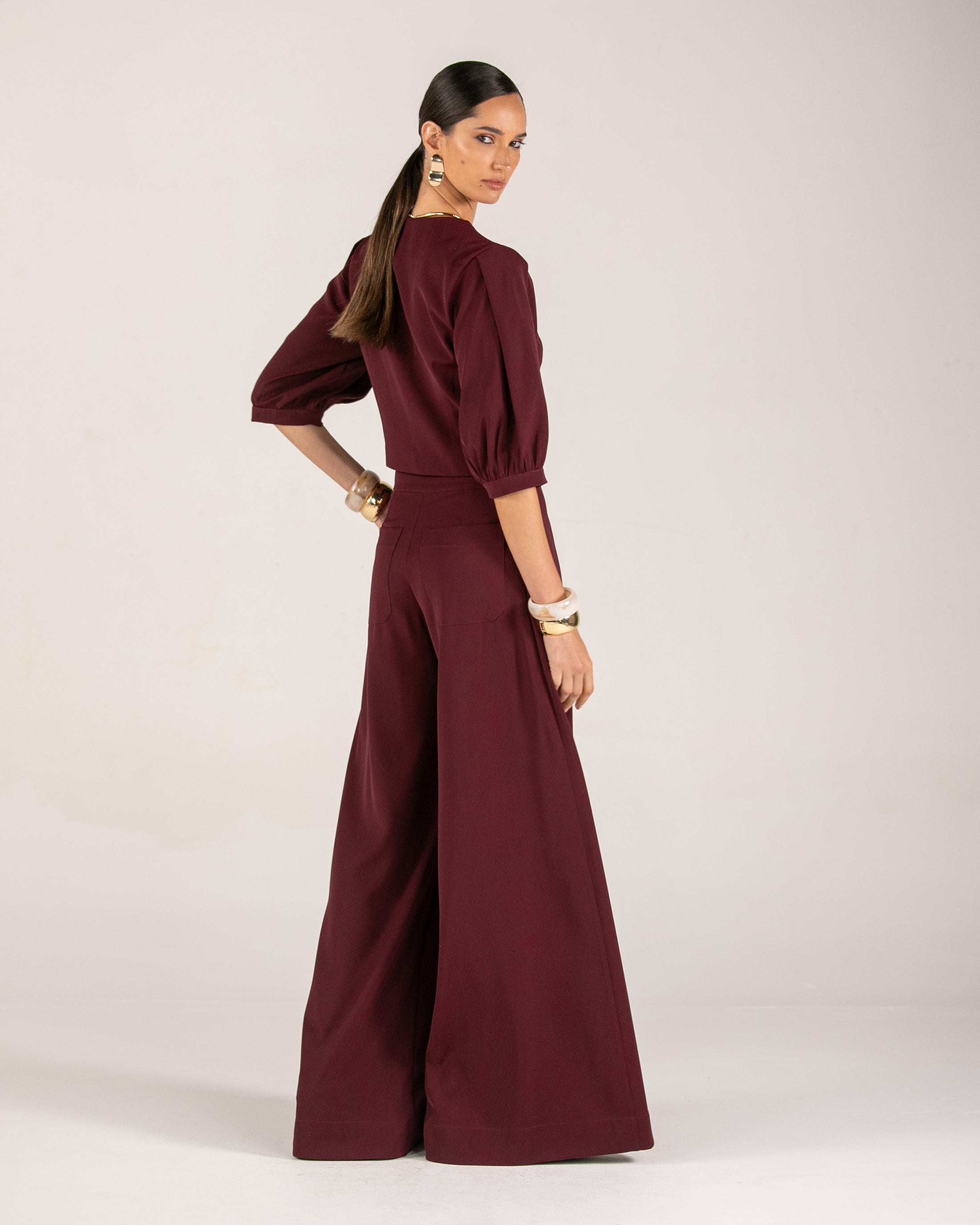 ANF Burgundy Blouse and Pantalona Pants Set