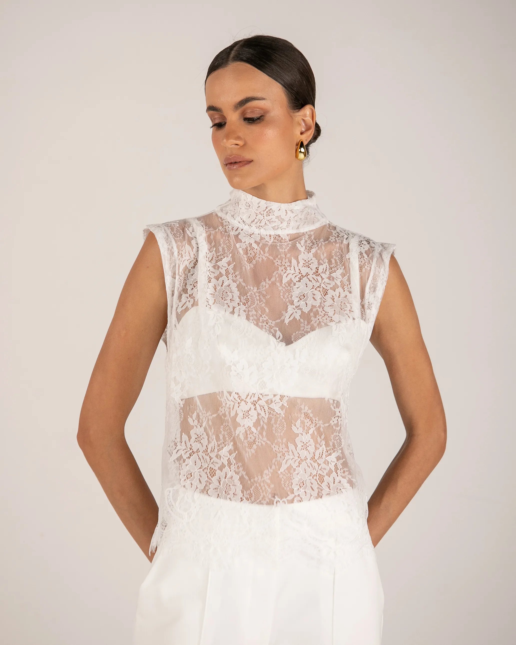 ANF Off White Chantilly Lace Blouse