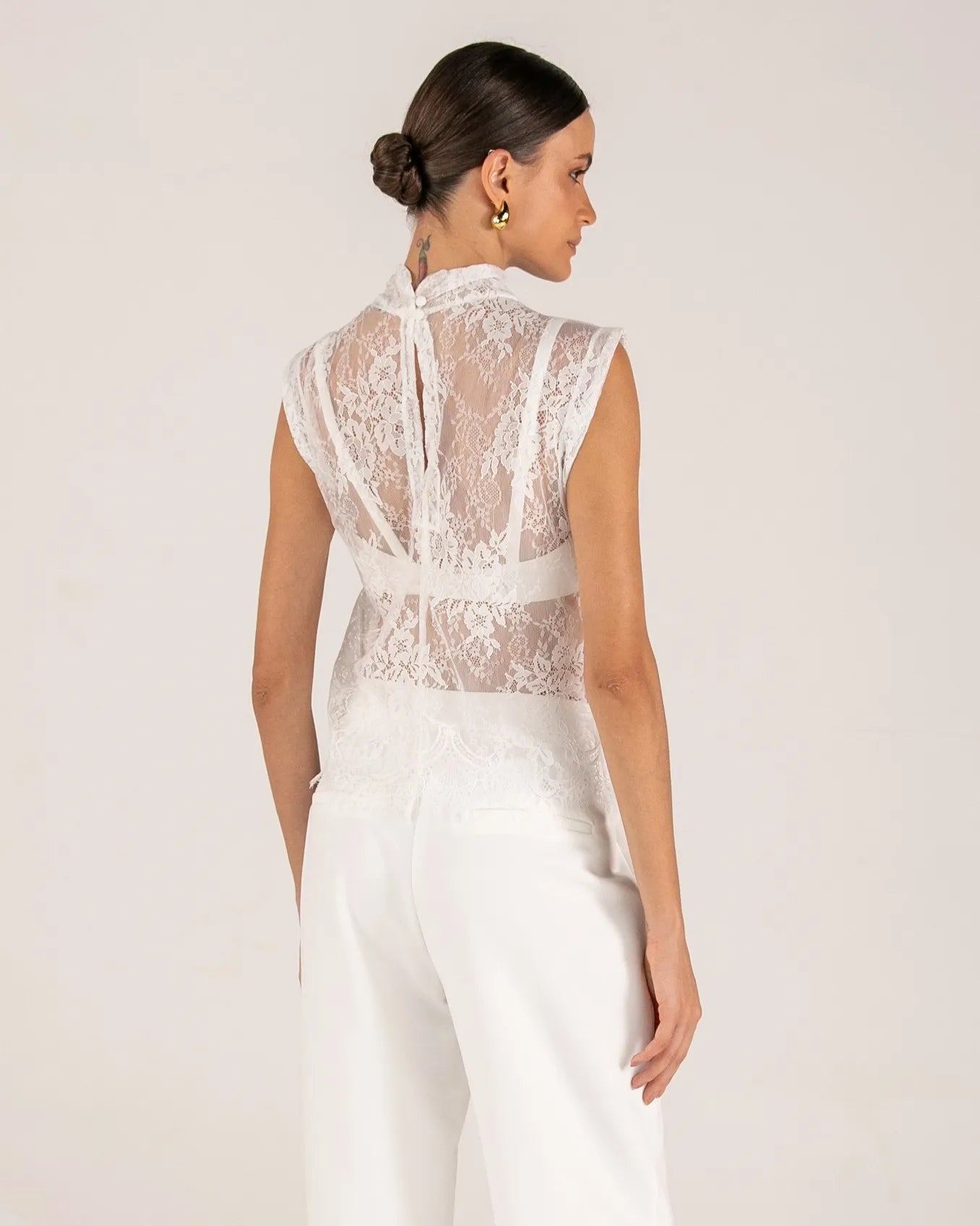 ANF Off White Chantilly Lace Blouse