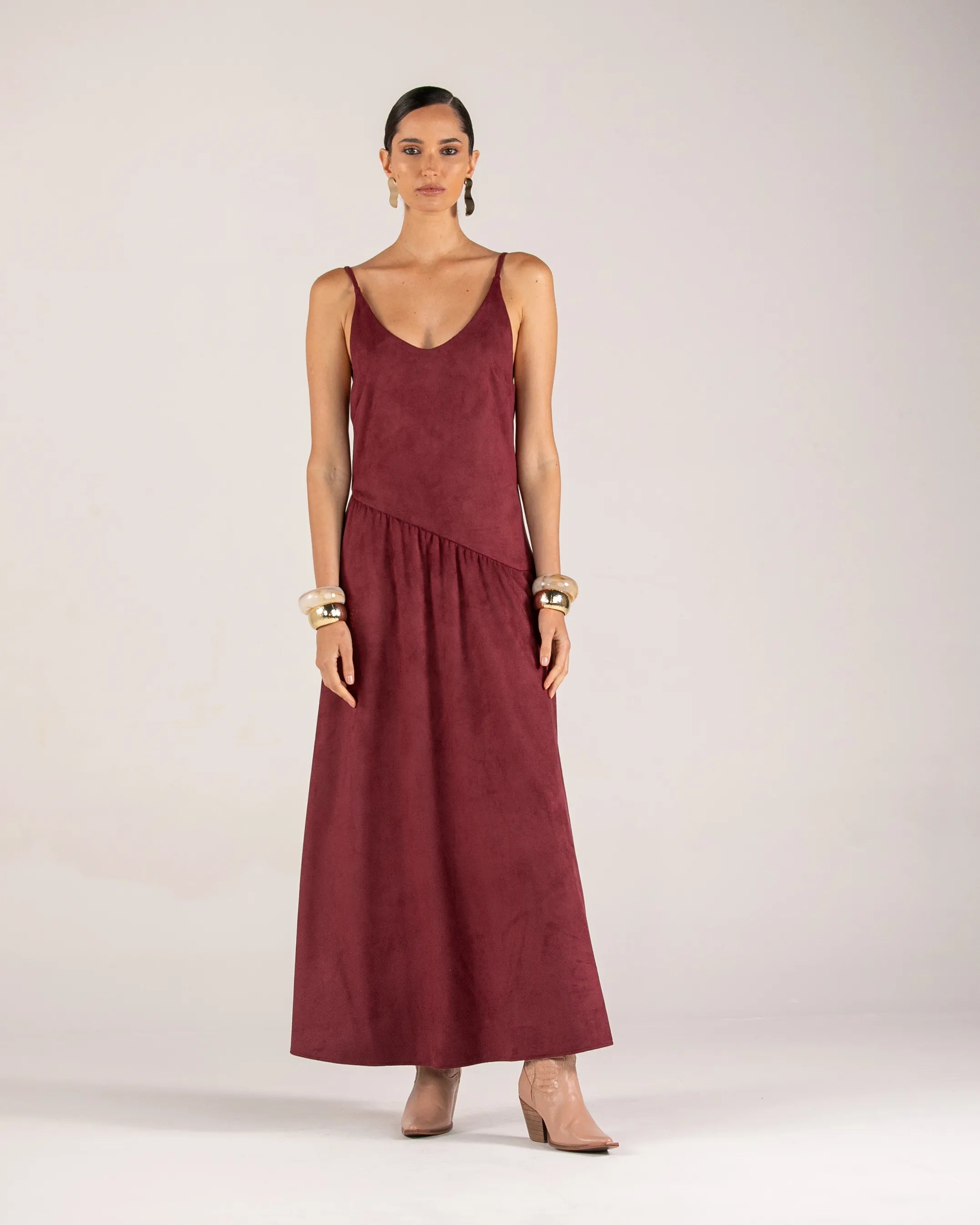 ANF LONG BURGUNDY SUEDE DRESS