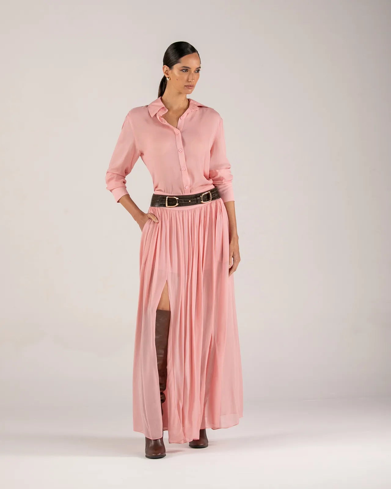 ANF Pink Shirt and Long Skirt Set