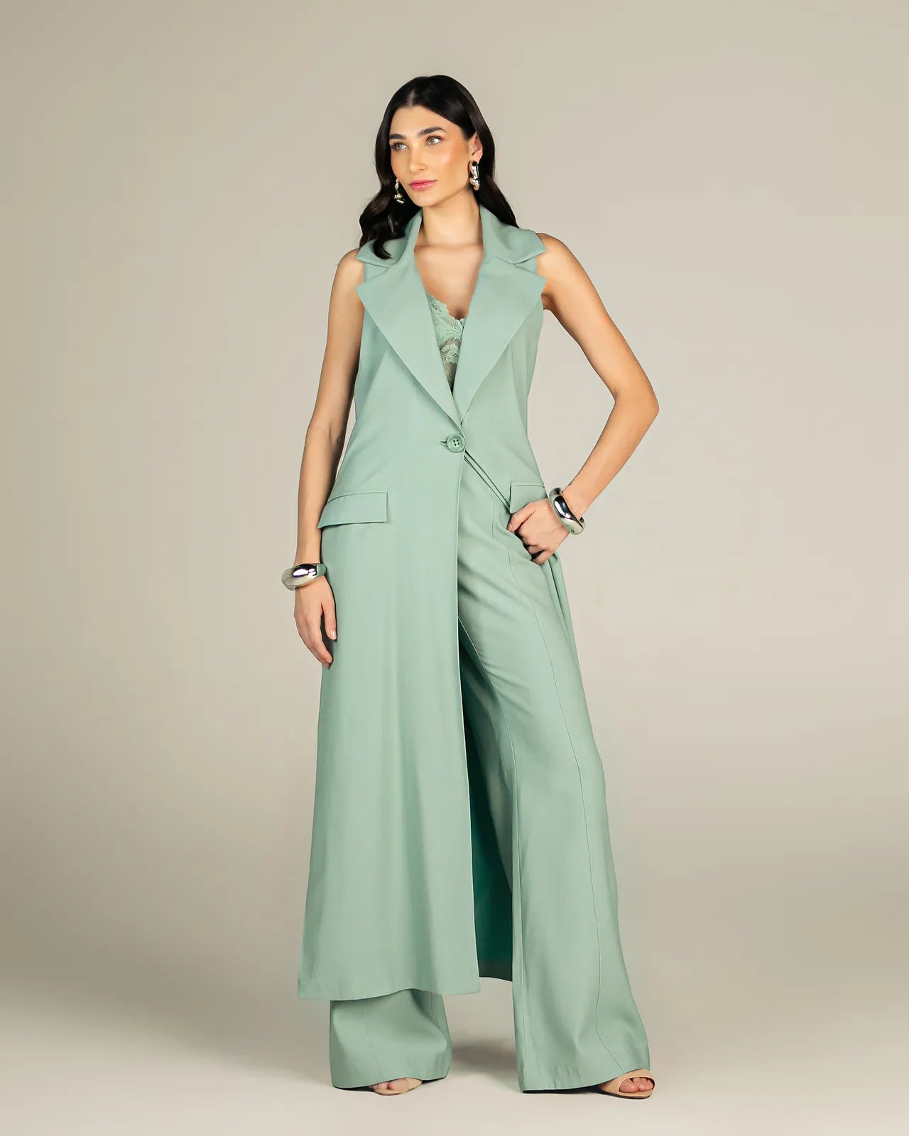 ANF Green Maxi Vest Set