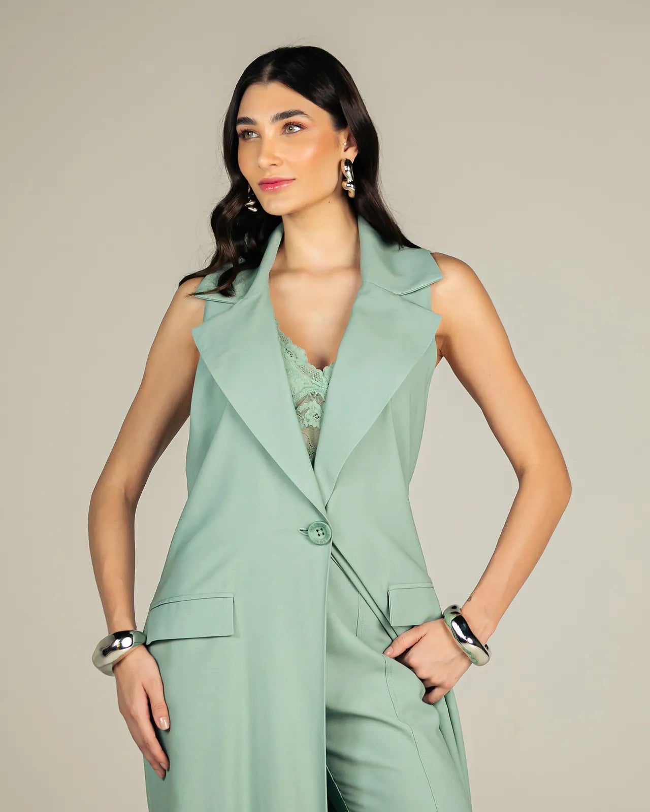 ANF Green Maxi Vest Set