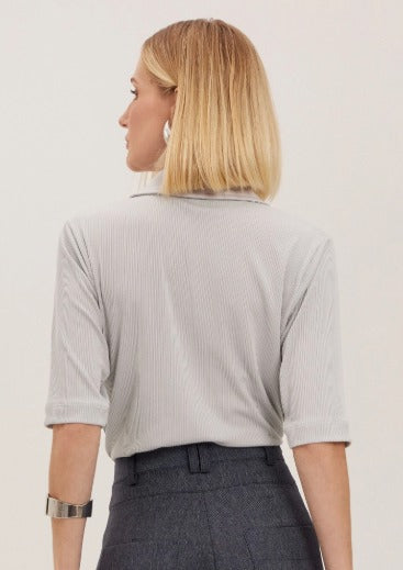 RZZ Zilda Ribbed Collar Sport Blouse Gray