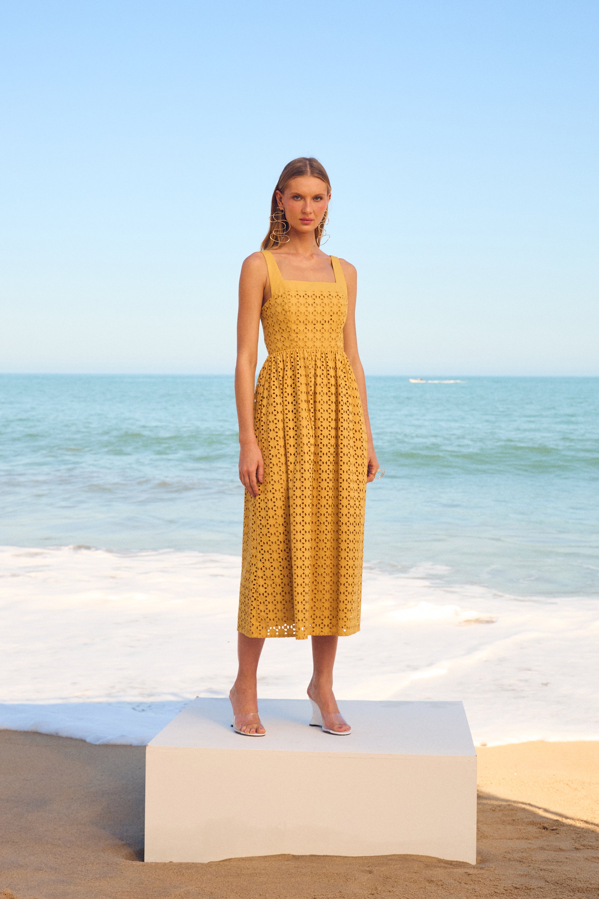 SKU Mustard Cotton Embroidered Dress